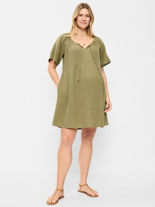 Maternity Crinkle Gauze Flutter-Sleeve Mini Swing Dress | Old Navy (US)