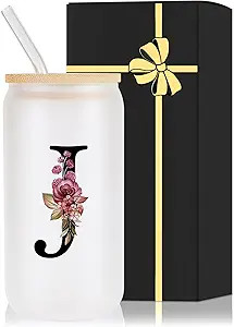 Monogrammed Glass Drinking Cup With Lid Straw Women Her Sister Mom Girlfriend Aunt Best Friend Fr... | Amazon (US)