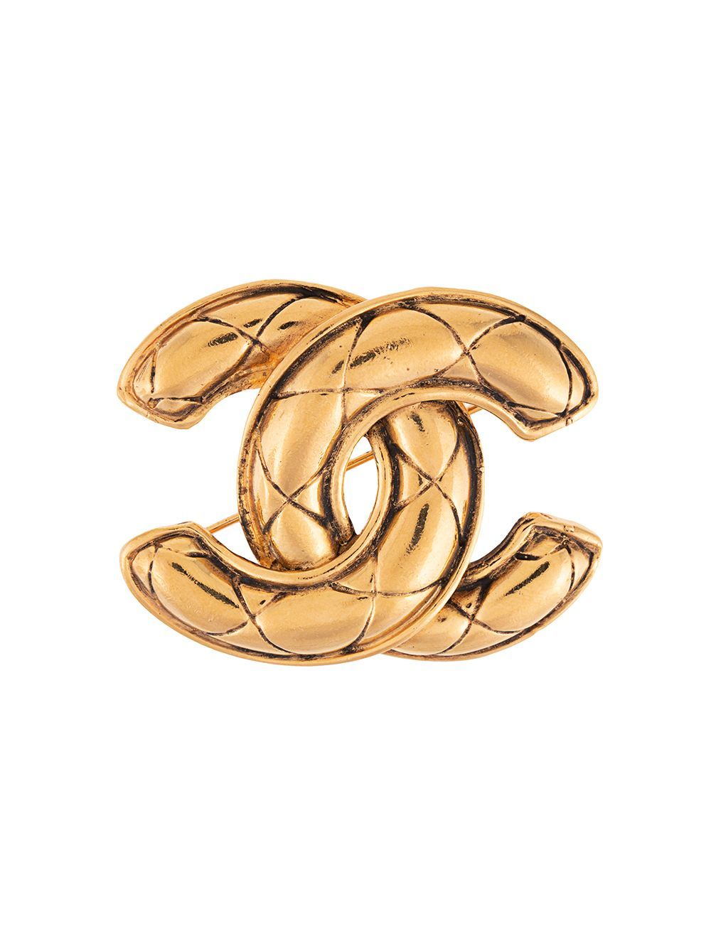 Chanel Vintage diamond quilted CC brooch - Gold | FarFetch Global