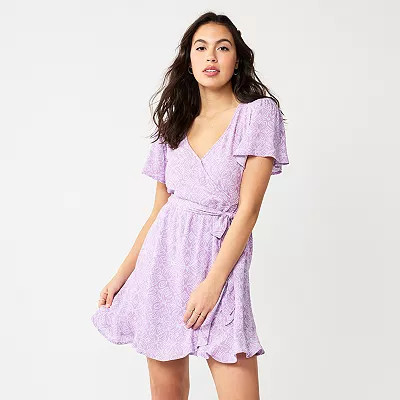 Juniors' SO® Faux-Wrap Ruffled Hem Dress | Kohl's