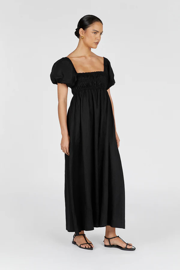 BIANCA BLACK LINEN MIDI DRESS | DISSH