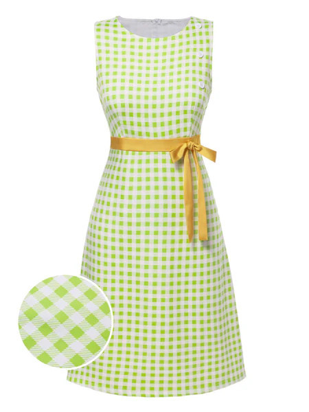 Green 1960s Waist Tie Gingham Mod Dress | Retro Stage