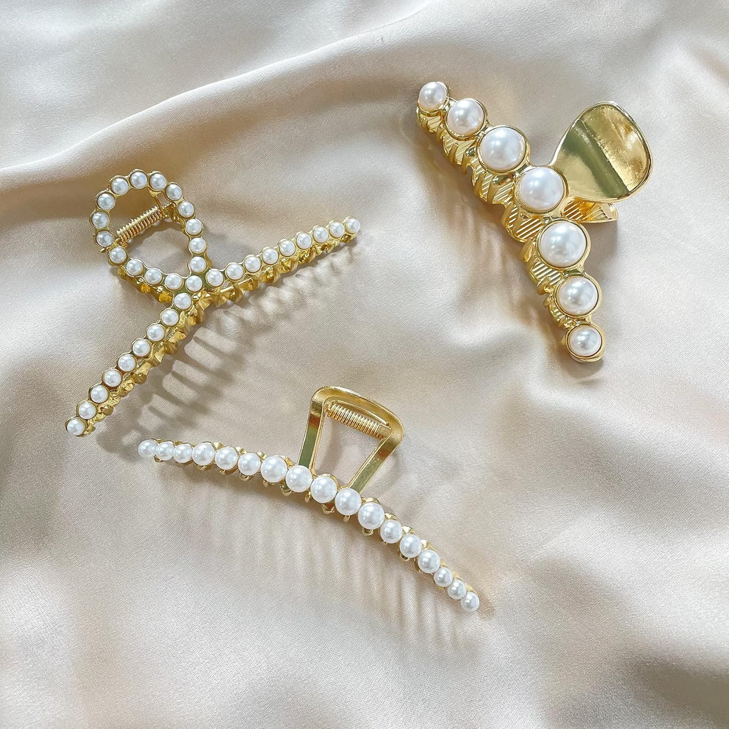 Gold Pearl Hair Clips For Women Girls Big Claw Clips For Hair Claw Clips For Thick Hair Jumbo Cla... | Amazon (US)