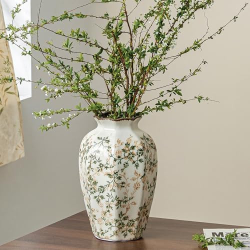 Green Octagonal Ceramic Vase 9.1”, Vintage Chinoiserie Ceramic Floral Vase, Rustic Farmhouse Ho... | Amazon (US)
