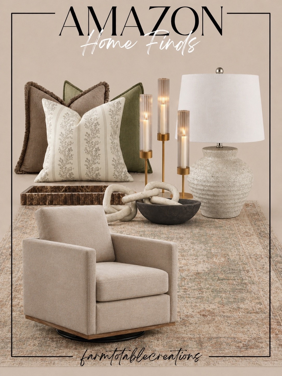 Neutral Amazon Home Finds That Feel Collected and Cozy

Follow @farmtotablecreations on Instagram for more cozy, elevated finds 🤍

This mix is all about layering texture and tone for that effortlessly styled look. Soft neutrals, subtle patterns, and warm finishes come together to create a space that feels inviting and lived-in. From the cozy accent chair to the vintage-inspired rug and simple styling pieces, these finds make it easy to get that designer feel without overcomplicating it.

#livingroomdecor #accentchair #throwpillows #arearug #homedecor

#LTKHome #LTKSaleAlert