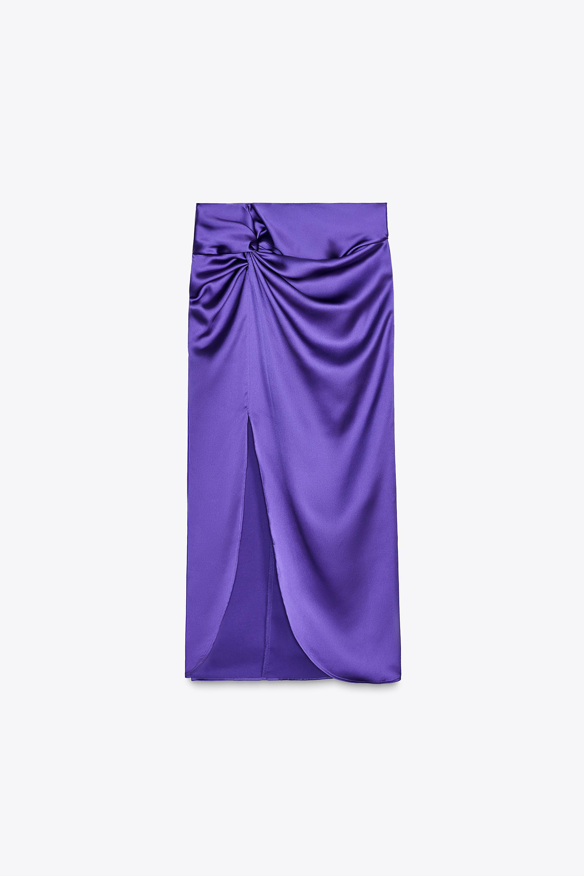 High waisted skirt with front knot. Front slit at hem. Back hidden in-seam zip closure.Purple | 3... | Zara US