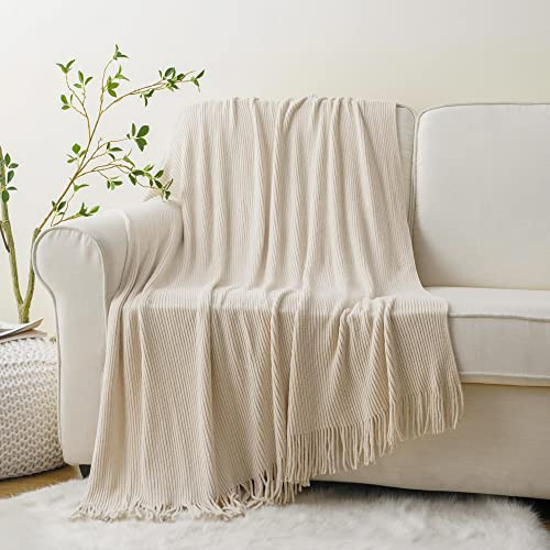 BATTILO HOME Beige Throw Blanket for Couch, Soft Chenille Knit Throws with Tassels for Home Decor, Spring Beige Throws for Couch Cover, 50"x60" | Amazon (US)