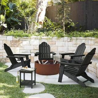 LUE BONA Black Folding Adirondack Chair Weather Resistant Plastic Fire Pit Chairs (Set of 4) | The Home Depot