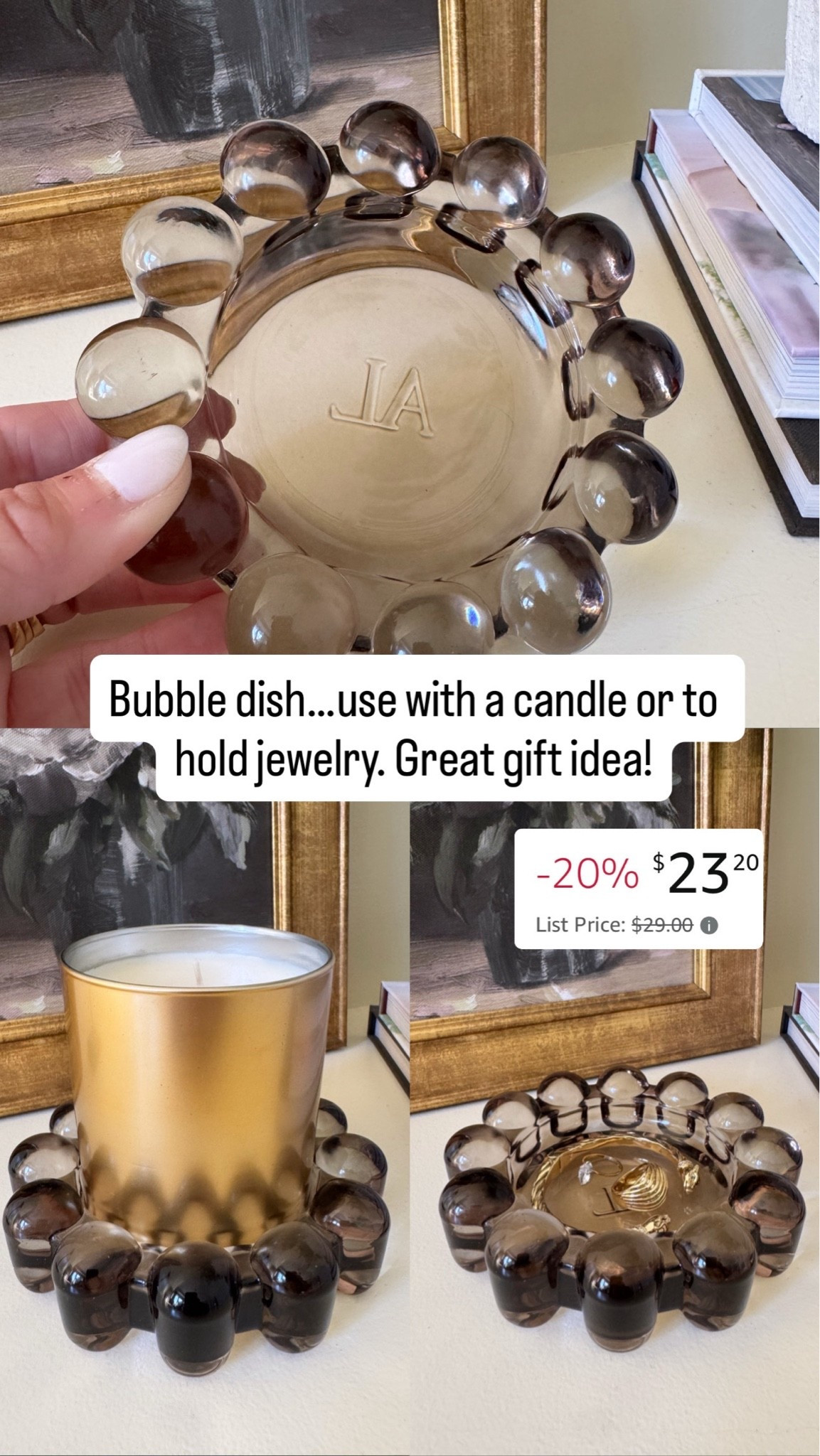 Alice Lane bubble dish. Prime deal. Home decor. Pretty with a candle or use as a jewelry dish. Great gift idea too!!
Miranda Frye code: TWOPEASINABLOG