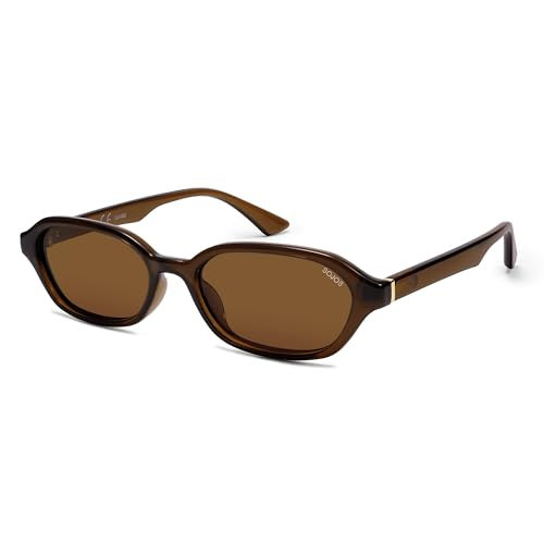 SOJOS Retro Rectangle Polarized Sunglasses for Women Men Trendy Hexagon Narrow Chic Y2K Sunnies SJ2629, Dark Brown Frame/Brown Lens | Amazon (US)
