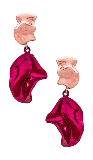 Two Tone Fold Mini Earrings in Petal Pink & Fuchsia | Revolve Clothing (Global)