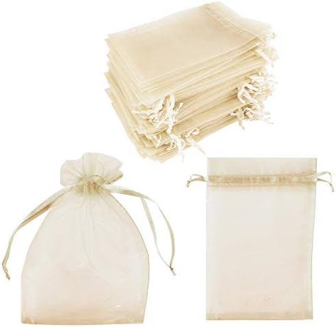 100 Pack 5x7 Inch Mini Sheer Drawstring Organza Transparent Bags Jewelry Sack Pouches for Wedding... | Amazon (US)