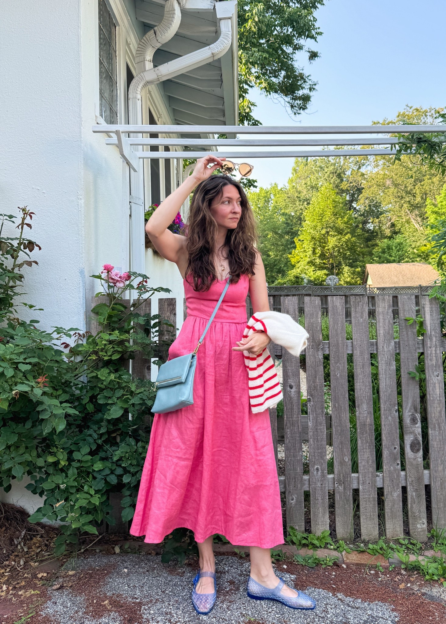 Love a linen dress for easy summer dressing. This exact pink linen dress is old Reformation but it’s lasted so well! It looks so cute & nostalgic with these jelly flats & the light blue contrast. Neutrals & natural material, like rattan accessories, would be so pretty, too. #LTKsustainable #sustainablestyle 

#LTKSummerEdit #LTKParties #LTKStyleTip