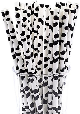 CTIGERS Cow Print Biodegradable Drinking Paper Straws Black and White Box of 100 | Amazon (US)