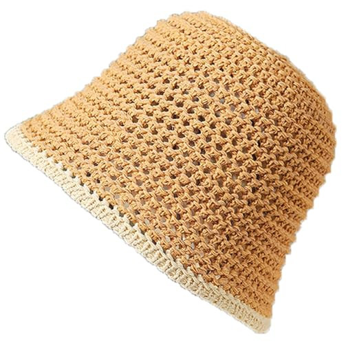 Summer Bucket Hat, Natural Straw Hollow Hat,Sun Protection and Vacation Khaki | Amazon (US)