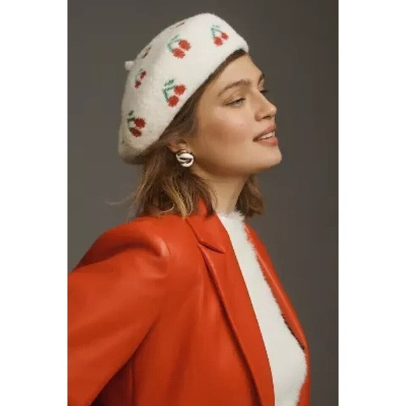 NWT Anthropologie Maeve Icon Cherry Beret White One Size | Poshmark