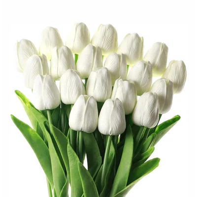 White Artificial Flowers ,20 Pcs Faux Tulips, PU Real Touch Fake Flowers | Wayfair North America