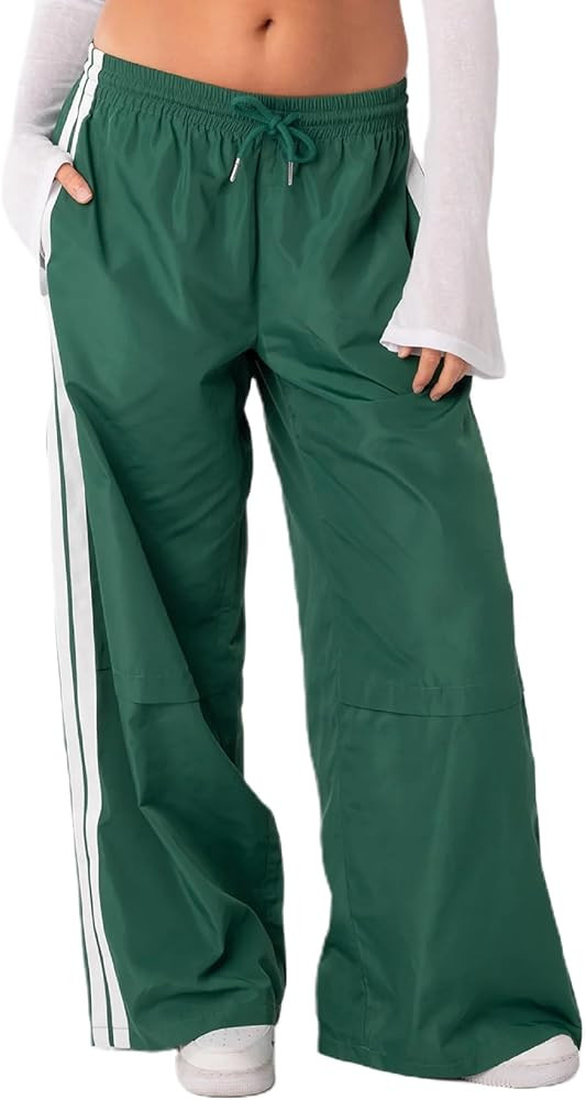 KMBANGI Women Striped Track Pants Elastic Waist Straight Leg Sweatpants Joggers Wide Leg Side Str... | Amazon (US)