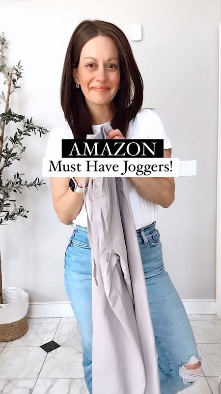 Amazon joggers outfit! Travel outfit idea! Joggers run true to size and are a great lululemon inspired pair for a fraction of the cost.  White tee and jean jacket run true to size.

#LTKfindsunder50 #LTKstyletip #LTKover40