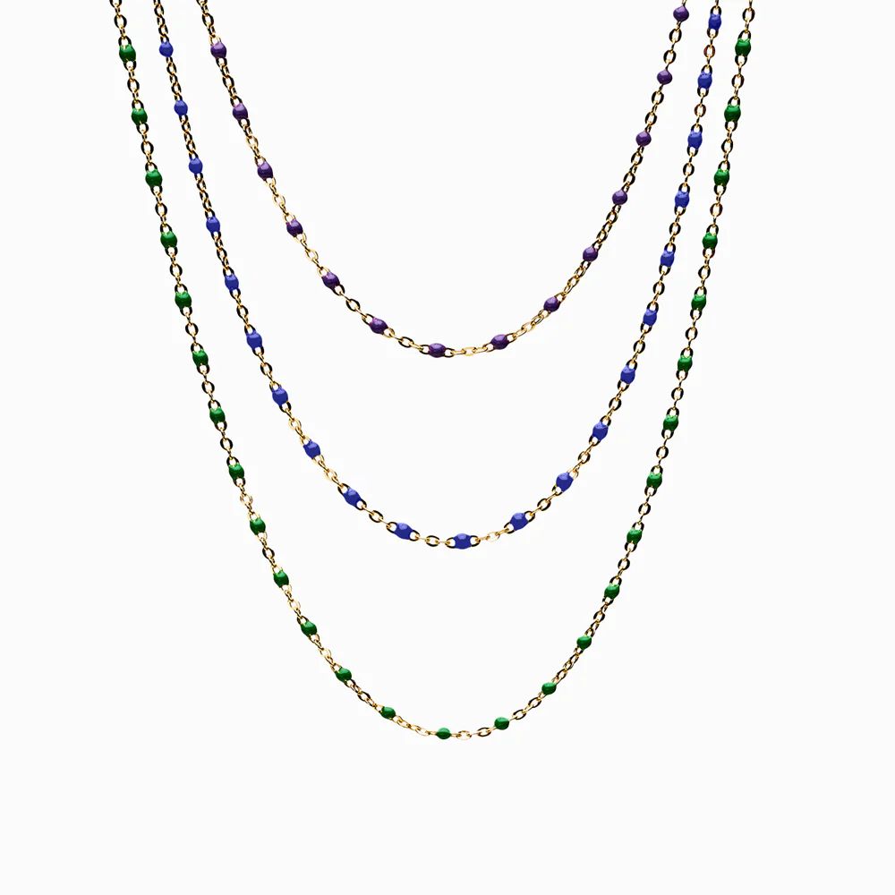 Green + Navy + Violet Beaded Enamel Necklace Set | Awe Inspired