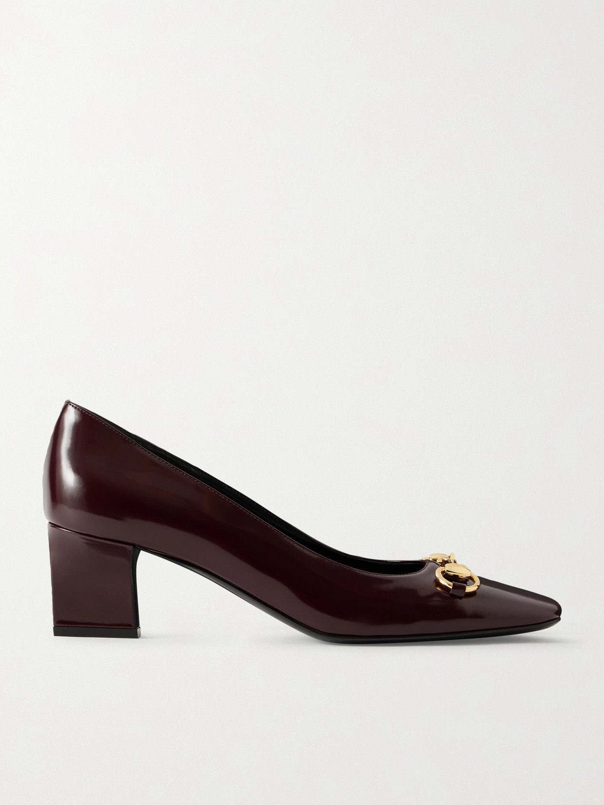 Gucci - Signora Horsebit-embellished Glossed-leather Pumps - Burgundy | NET-A-PORTER (US)