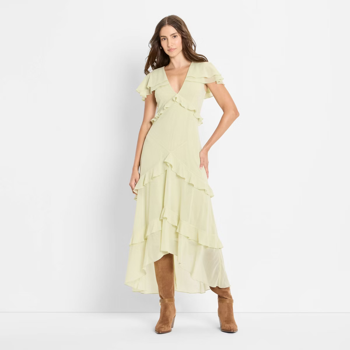Women's Ruffle Cape High-Low Maxi Dress - Future Collective Light Green | Target