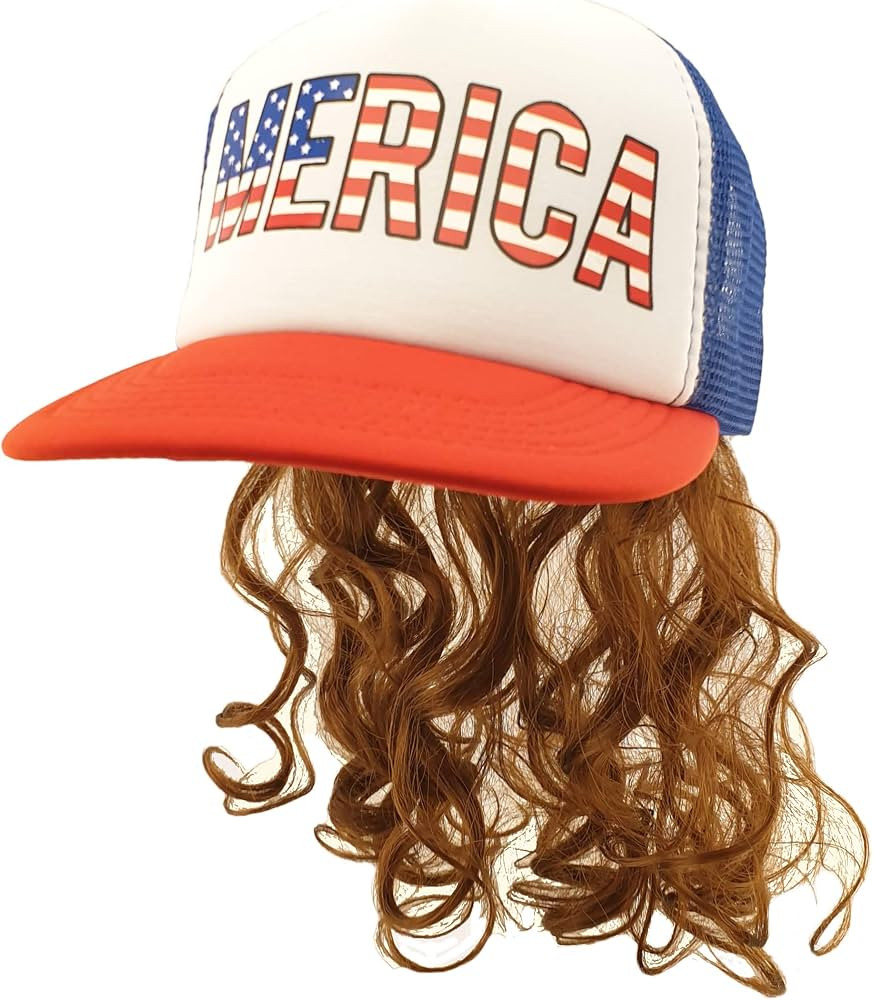 HandinHandCreations USA Mullet Hat Brown Wig Merica 4th of July All American Costume One Size Fit... | Amazon (US)