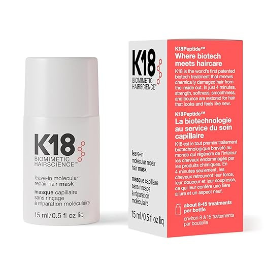 K18 Leave-In Molecular Repair Hair Mask, Patented, Lasting Repair For Dry, Frizzy, Damaged Hair, ... | Amazon (US)