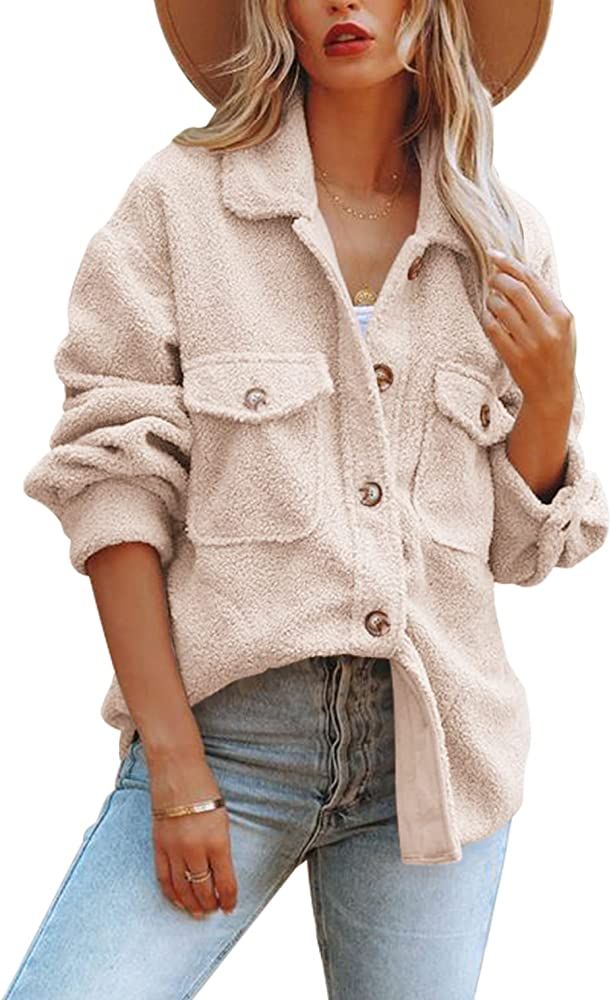 Nirovien Womens Oversized Fleece Jakcets Button Down Sherpa Shacket Fuzzy Coats Casual Warm Teddy... | Amazon (US)