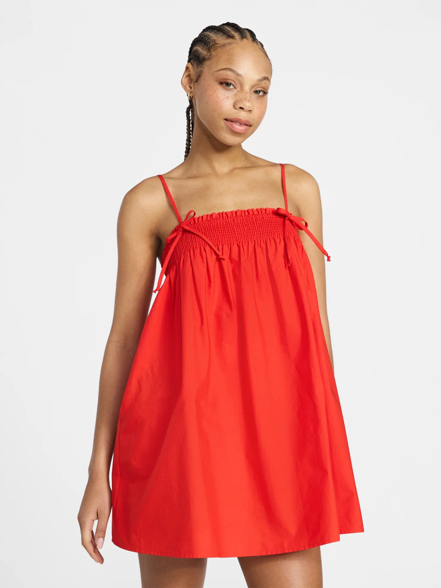 No Boundaries Cotton Poplin Smocked Mini Dress with Tie Straps, Women's XXS-XXL | Walmart (US)