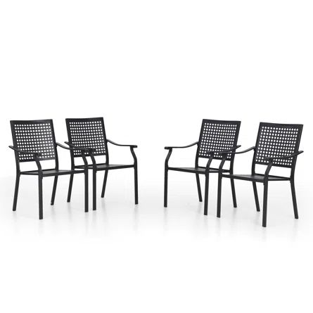 Bjartmar 4 Pcs Patio Outdoor Metal Stackable Dining Chairs With Arms | Wayfair North America