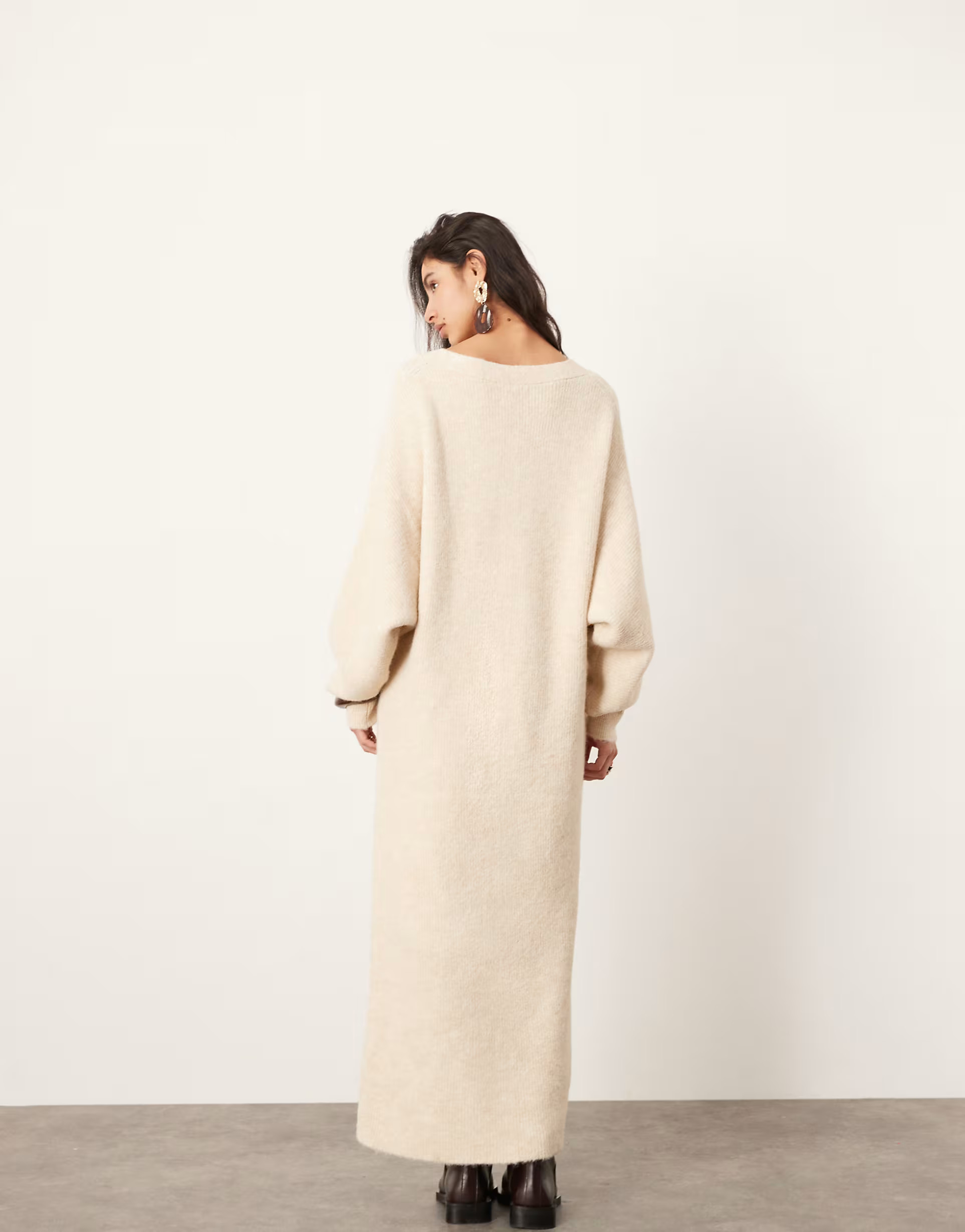 ASOS EDITION knitted v neck maxi dress in oatmeal | ASOS | ASOS (Global)