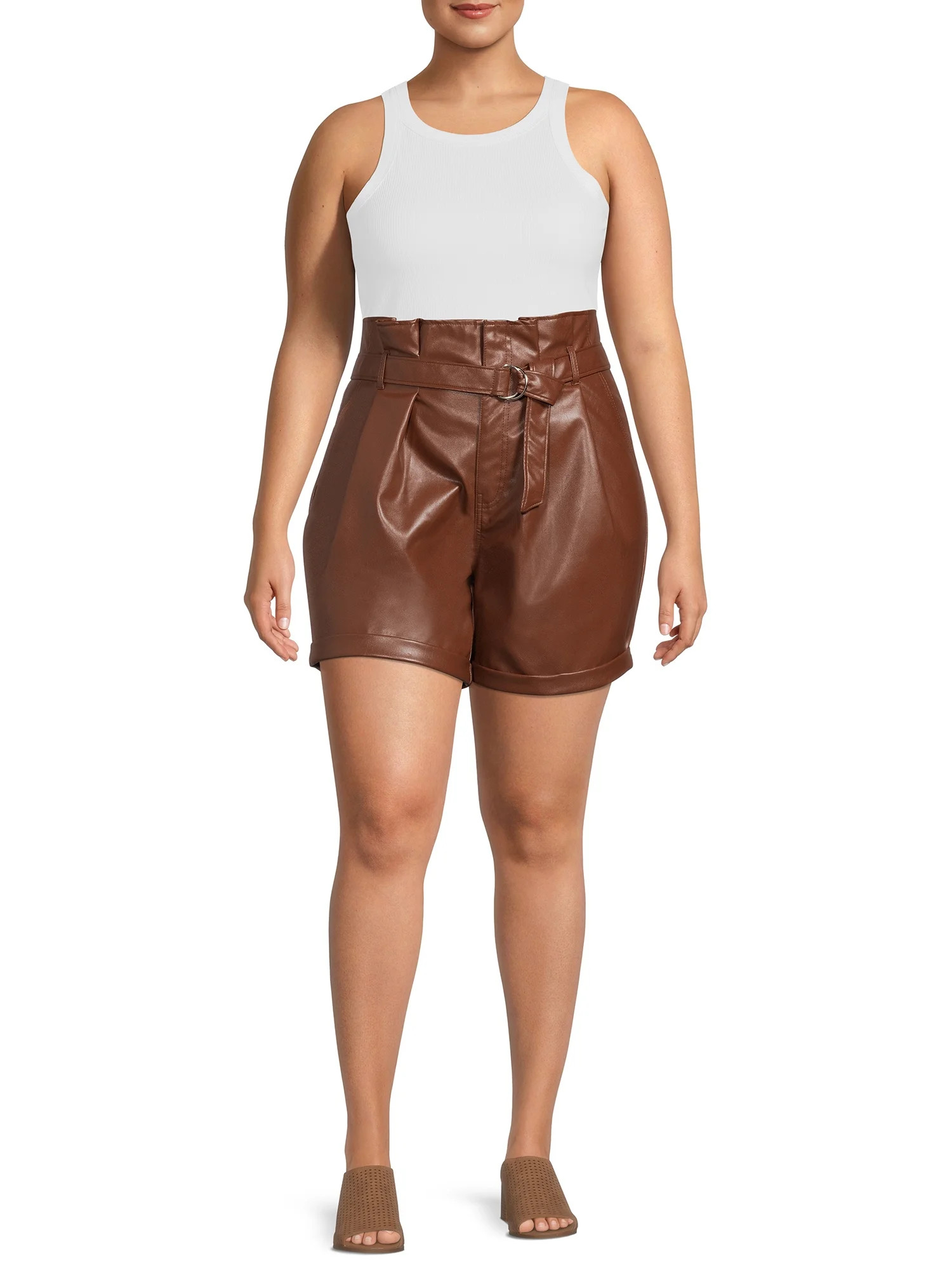 Madden NYC Juniors' Plus Size Faux Leather Paperbag Shorts | Walmart (US)