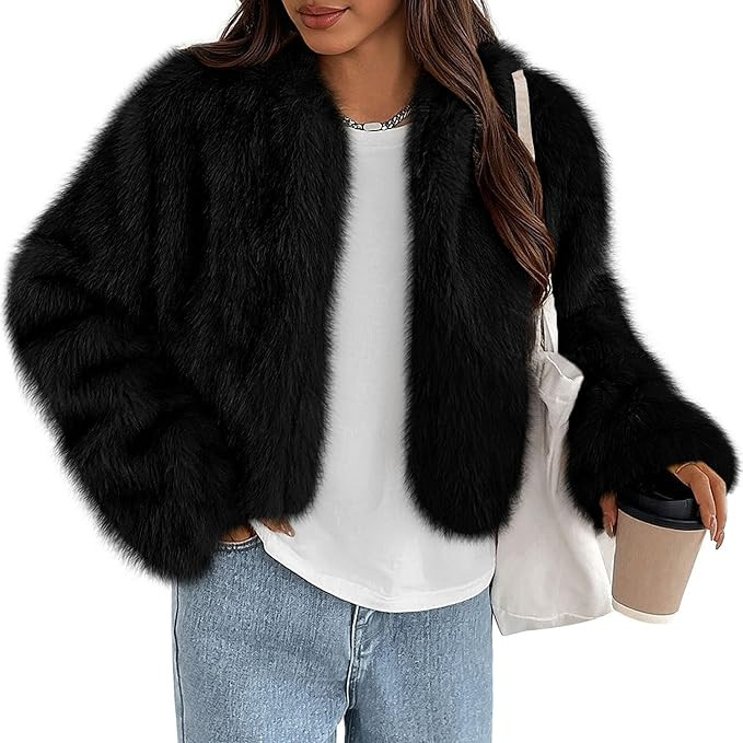 PRETTYGARDEN Womens 2025 Winter Coats Fluffy Cropped Faux Fur Jacket Long Sleeve Open Front Shagg... | Amazon (US)