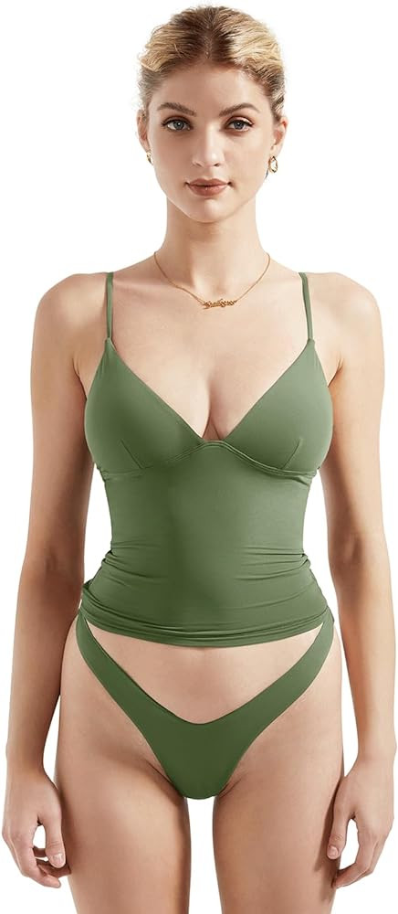 SUUKSESS Women Sexy Deep V Neck Sleeveless Fitted Basic Tops Y2K Tank Top Cami | Amazon (US)