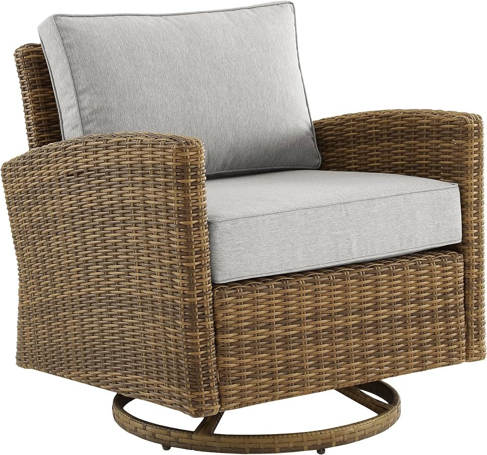 Crosley Furniture KO70422WB-GY Bradenton Outdoor Wicker Swivel Rocker Chair, Weathered Brown with... | Amazon (US)