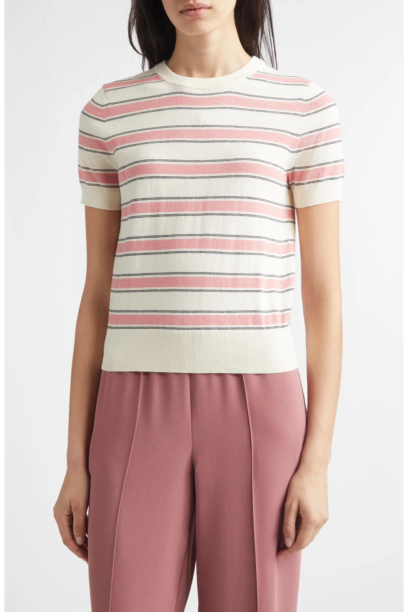 Stripe Short Sleeve Cotton & Cashmere Sweater T-Shirt (Women) | Nordstrom | Nordstrom