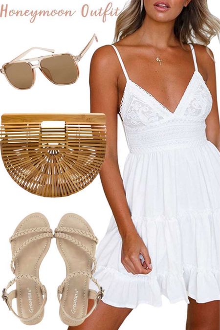 Affordable honeymoon outfit idea from Amazon.

#whitedress #flatsandals #sunglasses #bamboobag #bacheloretteweekend

#LTKunder50 #LTKwedding #LTKSeasonal