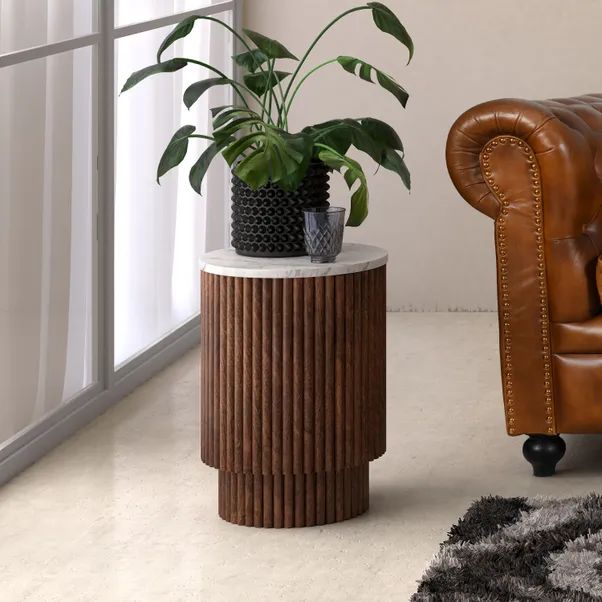 Kiera 1 Door Side Table, Mango Wood & Real Marble | Dunelm