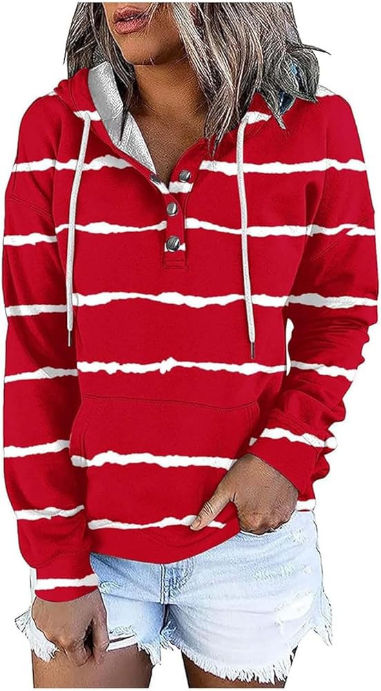 Womens Hooded Button Collar Drawstring 2024 Gradient Color Hoodies Pullover Sweatshirt Casual Lon... | Amazon (US)