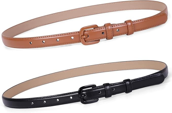 WHIPPY Women Skinny Leather Belt Thin Waist Jeans Belt for Pants in Pin Buckle Belt | Amazon (US)