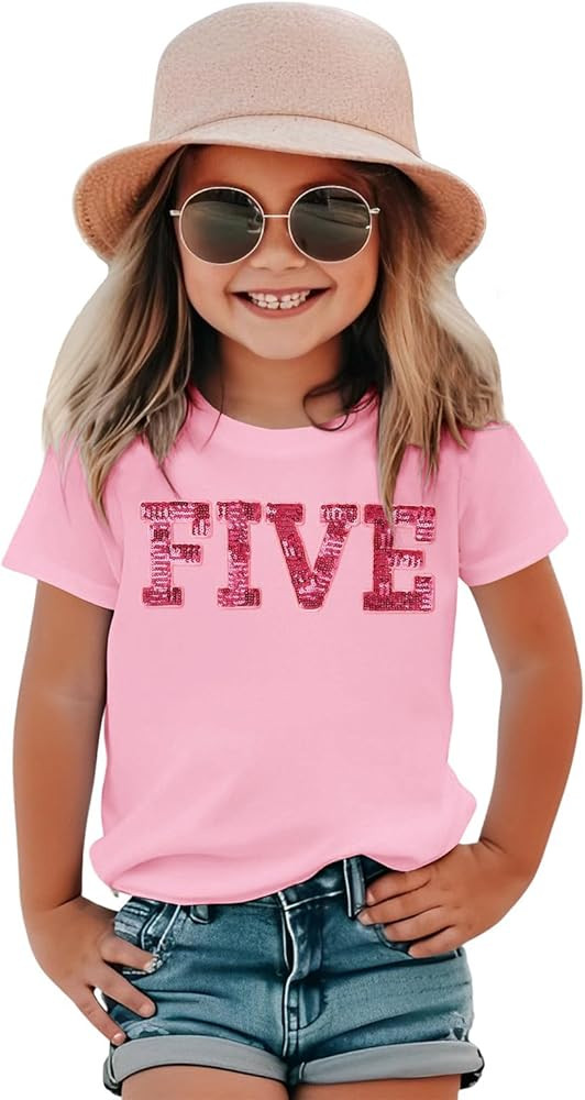 Toddler Baby Girls Birthday Shirt 2nd 3rd 4th 5th Bday Party Tshirt Outfit Sequin Glitter Two-Fiv... | Amazon (US)