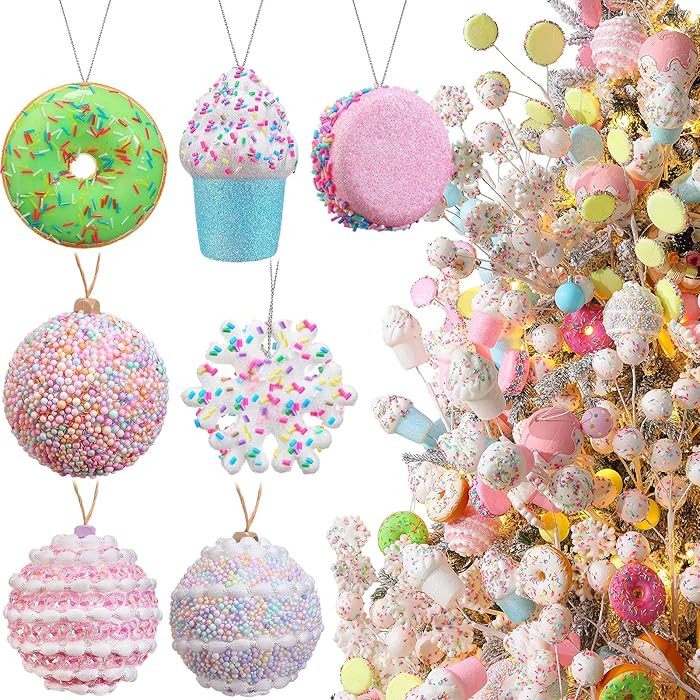 21 Pcs Candy Christmas Tree Ornaments Pastel Decorations Set New Cute Hanging Decor Doughnut Cand... | Amazon (US)
