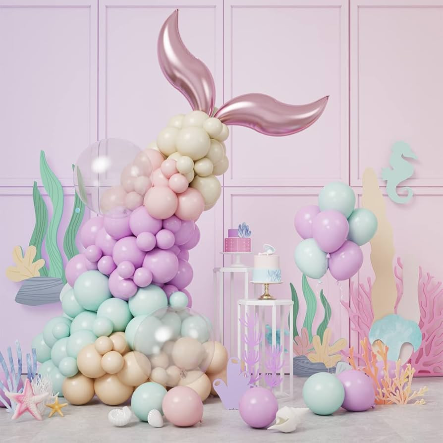 RUBFAC Pastel Mermaid Balloons Garland Kit for Mermaid Party Decorations, Colored Balloons and Bo... | Amazon (US)