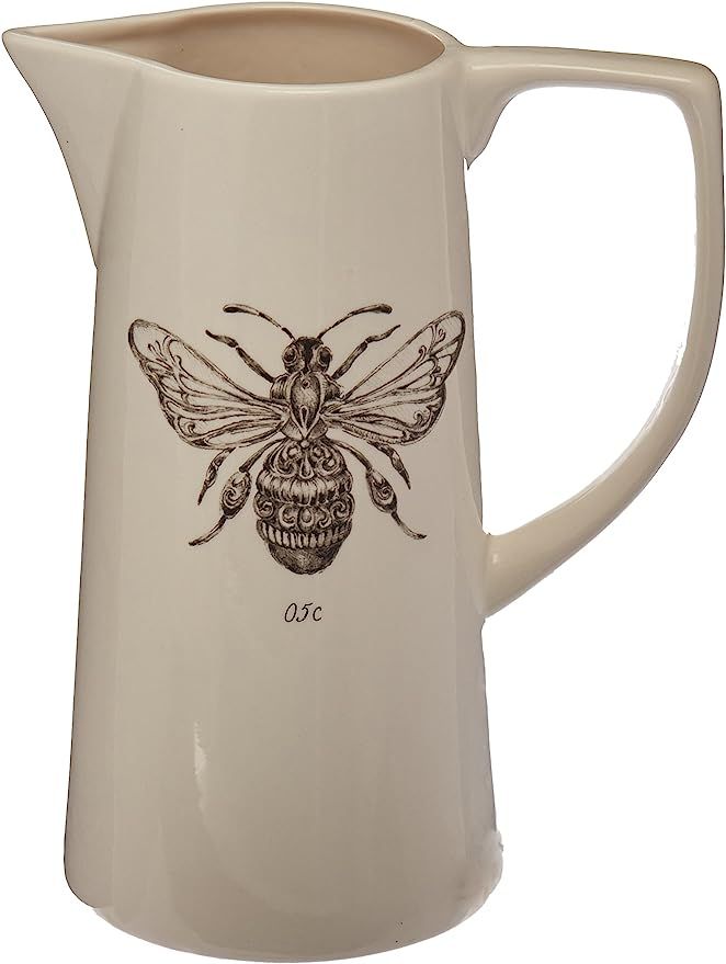 Creative Co-Op White Ceramic Pitcher with Bee Image | Amazon (US)