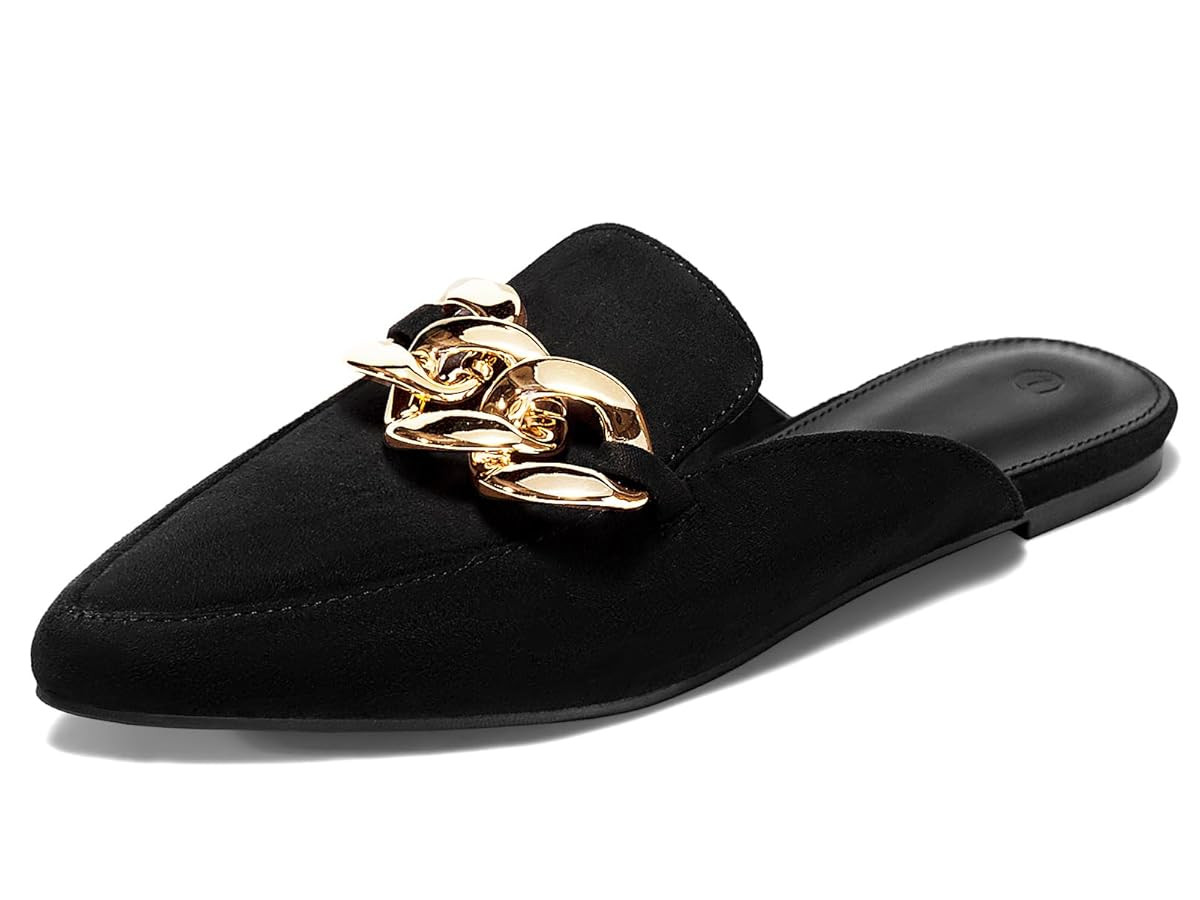 Juliet Holy Womens Mules Flats Pointed Toe Backless Loafers Slip on Metal Chain Slides | Amazon (US)