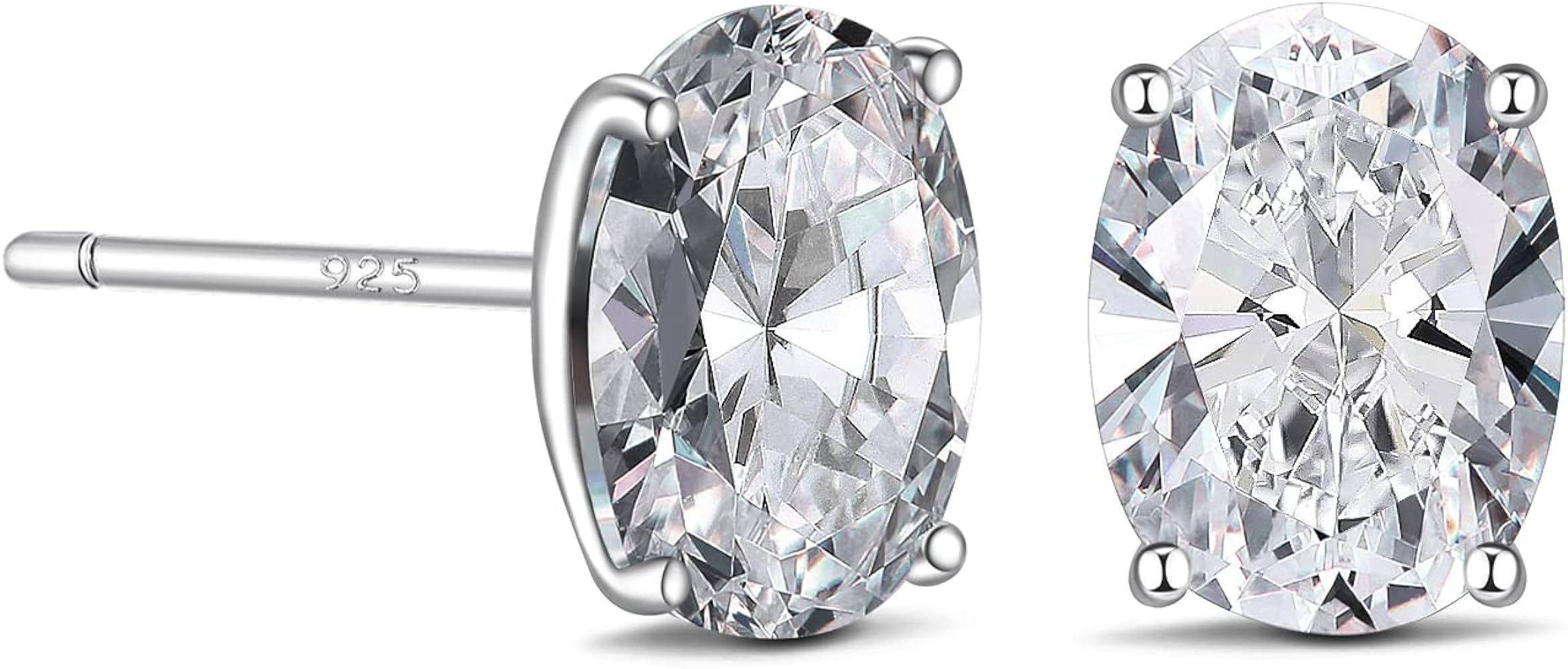 DIAMONLITE 2 Ct Cubic Zirconia Stud Earrings for Women and Men, D Color VVS Clarity Excellent Cut, 18K Yellow Gold or Rhodium Plated 925 Sterling Silver Lab Created Simulated Diamond Earrings for Women and Men - Mens and Womens Silver CZ Studs | Amazon (US)