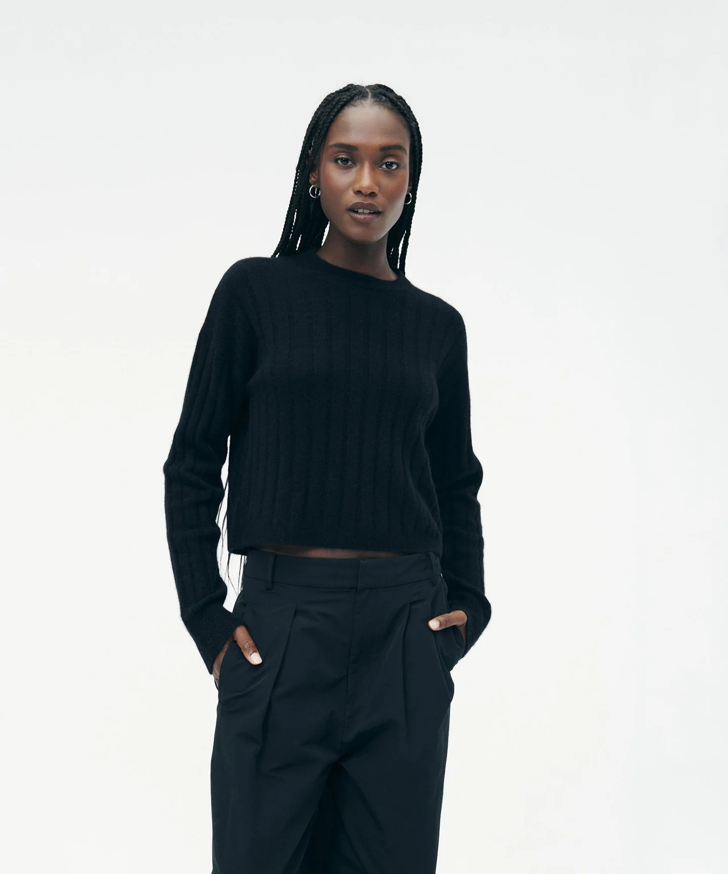 Lightweight Cashmere Ribbed Cropped Sweater | NAADAM