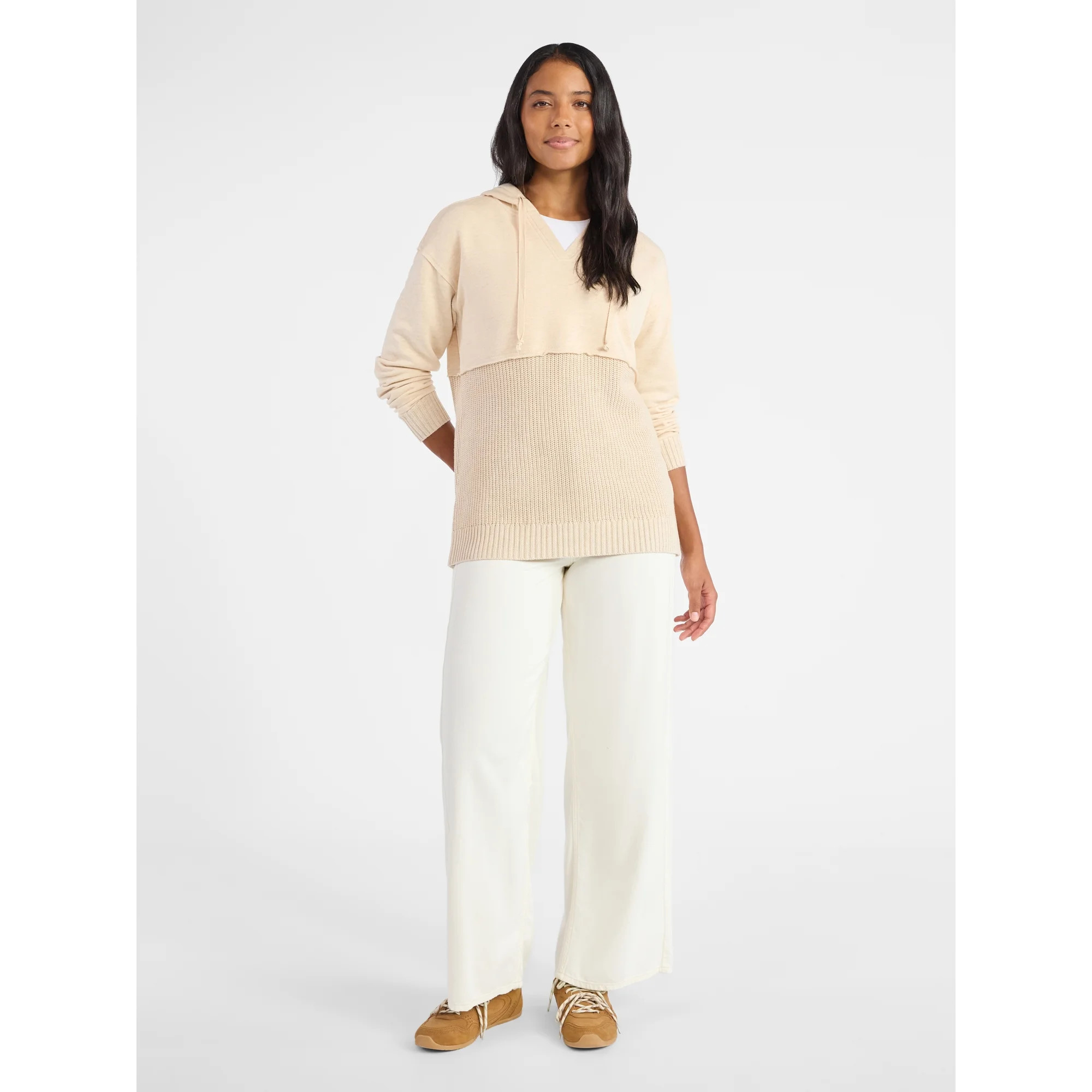 Time and Tru Women's and Women's Plus Fashion Mixed Media Hoodie, Sizes XS-4X | Walmart (US)