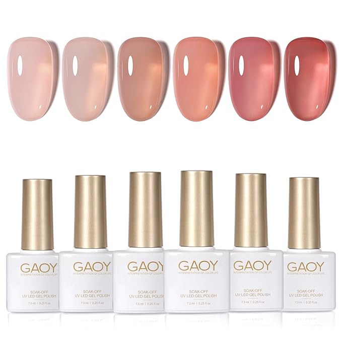GAOY Jelly Nude Gel Nail Polish Set, 6 Transparent Colors Sheer Red Pink Brown Soak Off UV Light ... | Amazon (US)
